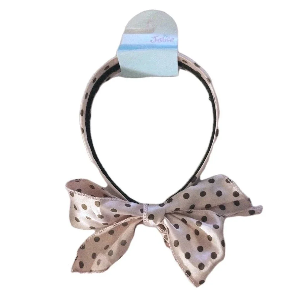 NWT Justice Hard Headband Satin Pink Polka Dot Bandana Fabric Tie Back
